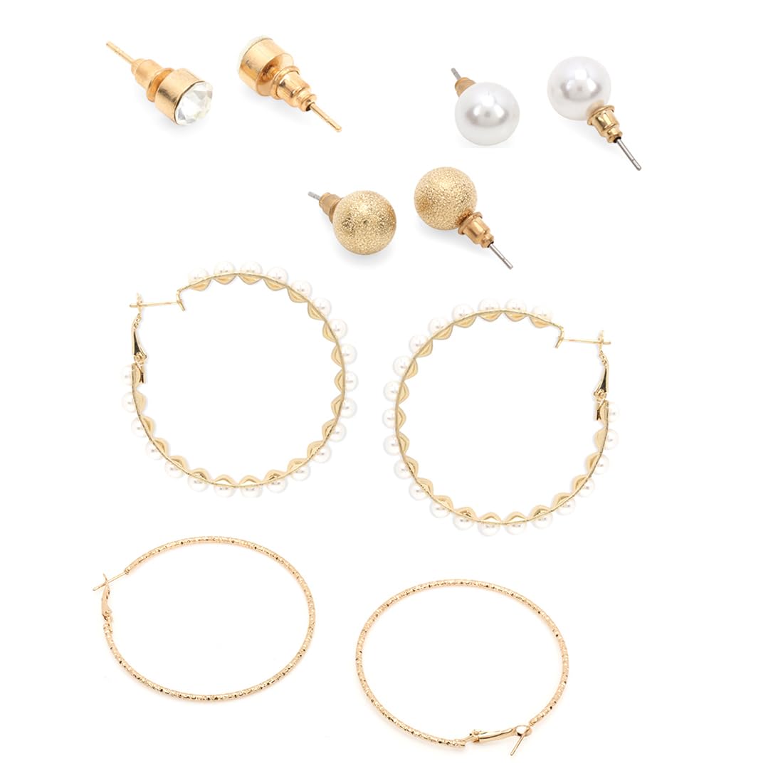 Yellow Chimes Earrings for Women and Girls Fashion White Pearl Hoops Set | Gold Plated Combo of 12 Pairs Stud Hoop Earring Set | Birthday Gift for girls and women Anniversary Gift for Wife