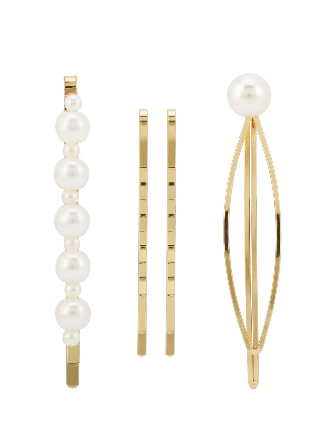 Yellow Chimes Combo of 2 Pairs Gold Plated Geometric Shape Pearl Design Drop Earrings and Hair Clip Set for Women and Girls, Medium (YCFJER-18GEOMPRL-C-GL)