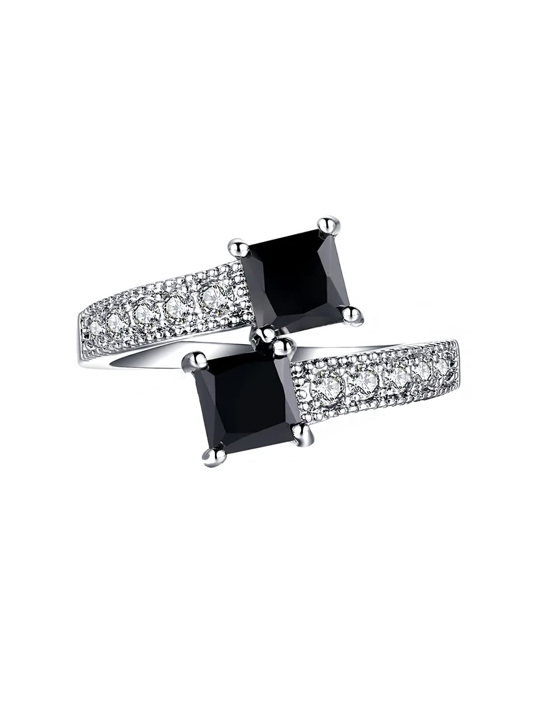 Yellow Chimes Rings for Women Crystal Ring Micro Inlaid Silver Plated Black Square Crystal Adjustable Ring for Women and Girls.