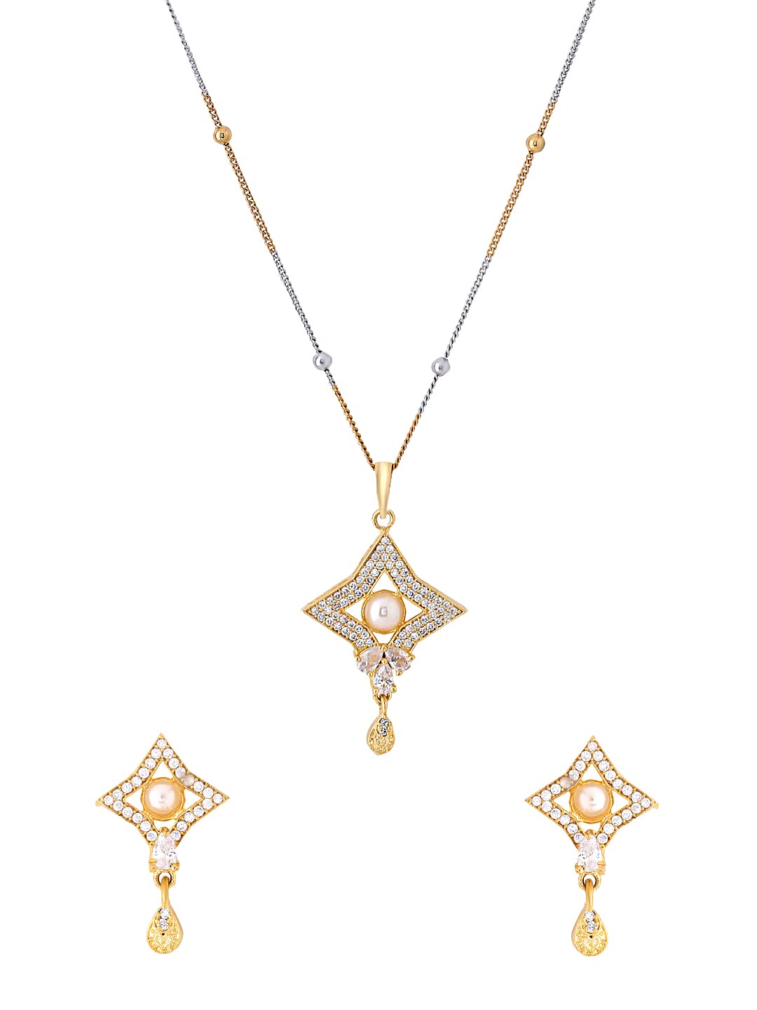 Yellow Chimes Pendant Set for Women Gold Plated Beads and Crystal Studded Star Designed Pendant with Earrings for Women and Girls