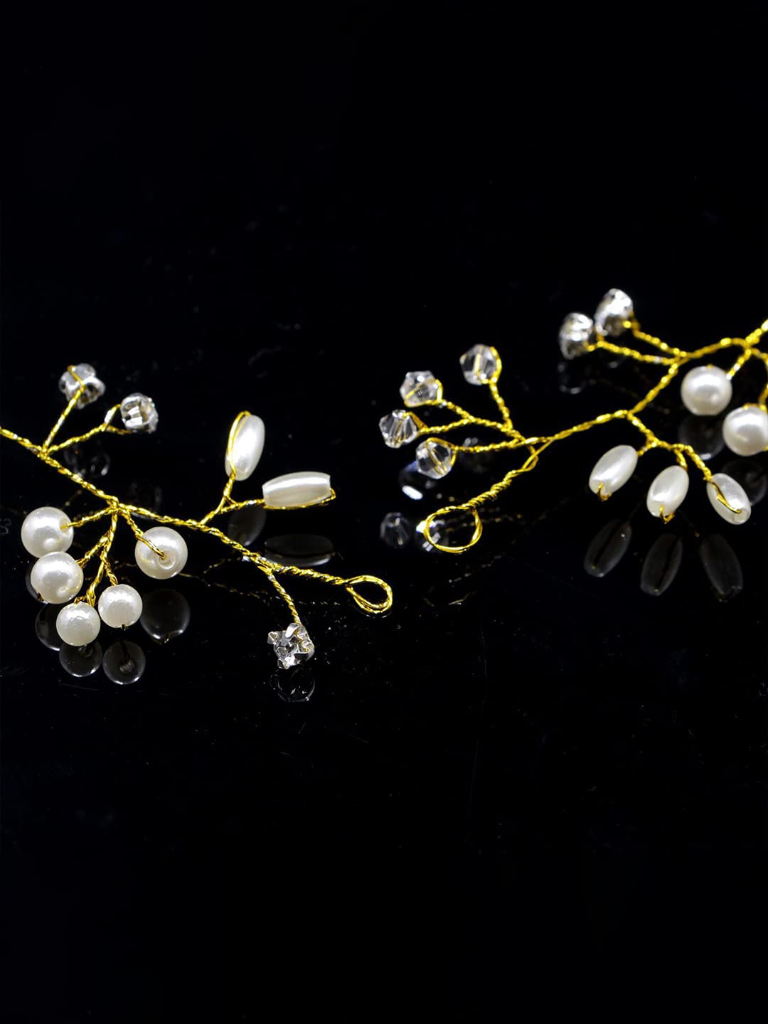 Yellow Chimes Hair Vines for Girls Bridal Crown Pearl Hair Vine for Women Gold-Toned Floral Hair Vine Tiara Hair Accessories Wedding Jewellery for Girls and Women.