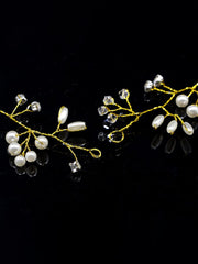 Yellow Chimes Bridal Hair Vine for Women and Girls Bridal Hair Accessories for Wedding Golden Headband Hair Accessories Wedding Jewellery for Women Pearl Bridal Wedding Head band Hair Vine for Girls