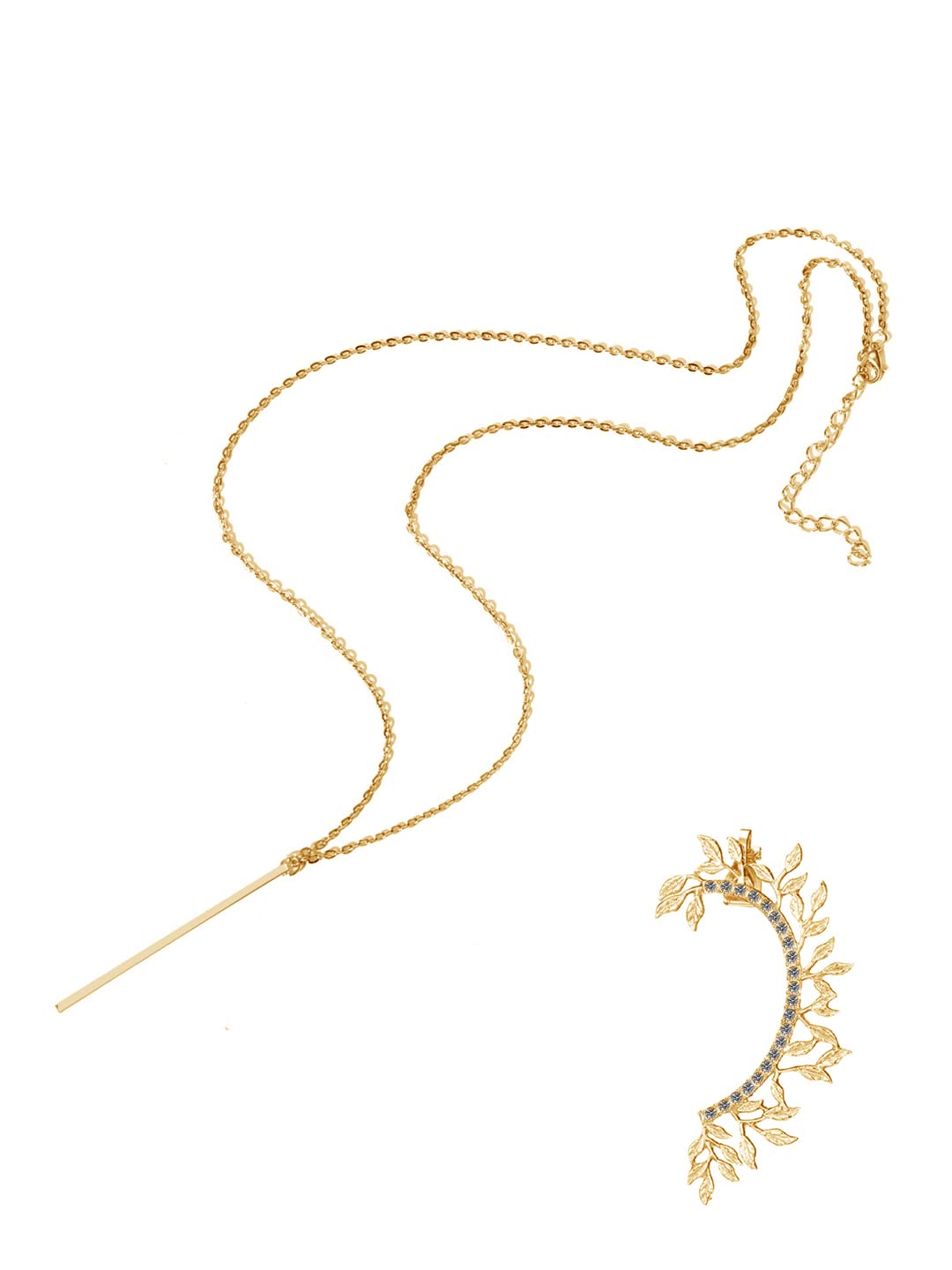 Yellow Chimes Gold-Plated Bar Style Pendant Neck Chain With Stone-Studded Earcuff For Women & Girls