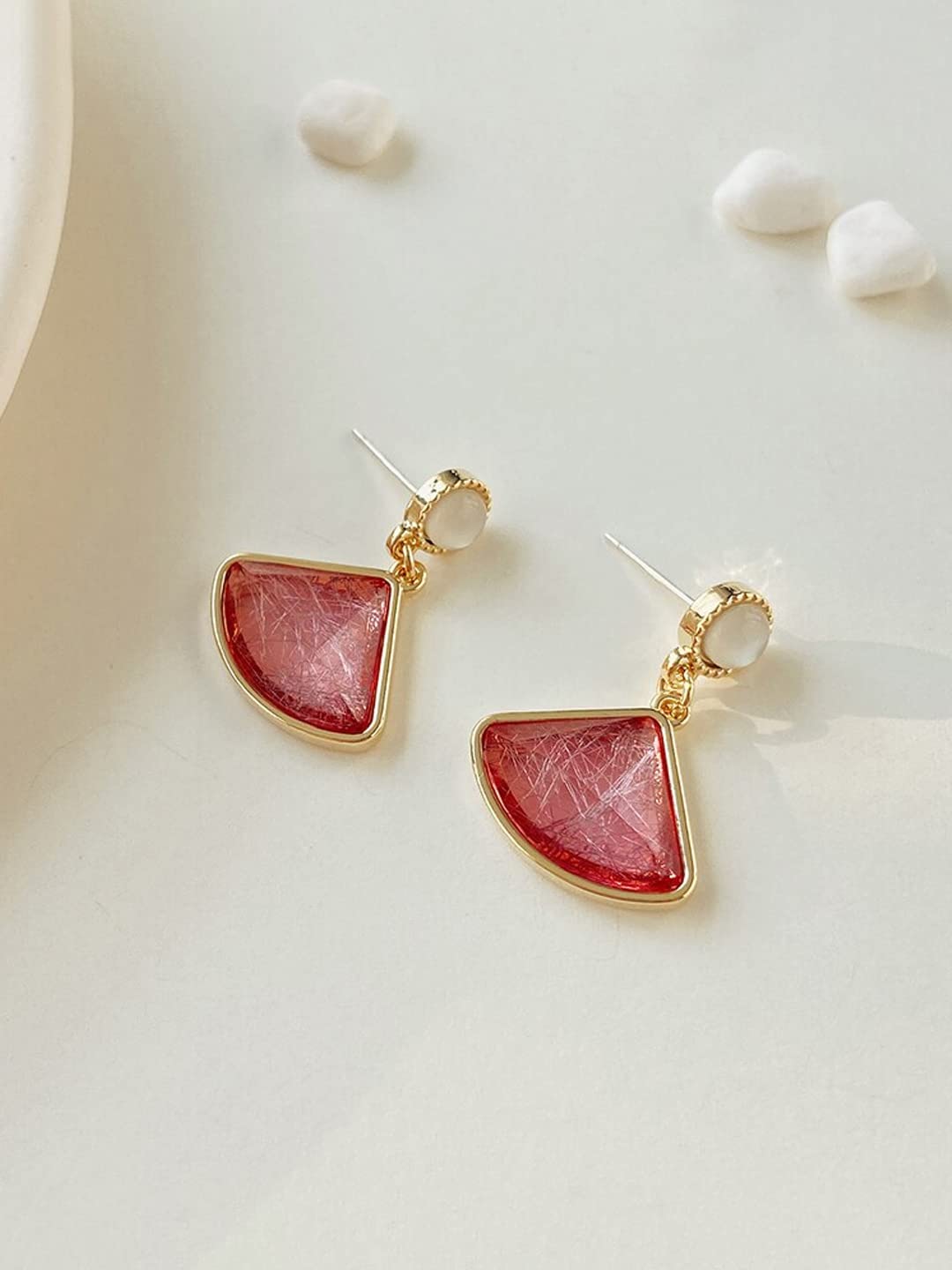 Yellow Chimes Earrings For Women Triangle shape Pink Color Crystal Studded Dangle and Drop Earrings For Women and Girls