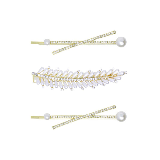 Yellow Chimes 3pcs Elegant Hairpin Allegator Pin White Pearl Bobby Pins Crystal Jewelry Bridal Wedding Decorative Hair Pins Clips Hair Accessories Ornaments for Women Girls