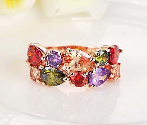 Yellow Chimes Rings for Women Multicolor Swiss Cubic Zircon Ring Flowerets Vine 18K Rose Gold Plated Adjustable Ring for Women and Girls.