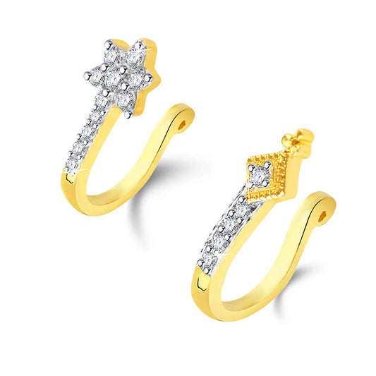 Yellow Chimes A5 Grade American Diamond Traditional Gold Plated Without Piercing Combo Nose Pins for Women & Girls