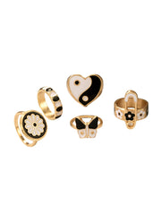 Yellow Chimes Knuckle Rings for Women 5 Pcs Black Stack Rings Gold Plated Midi Finger Knuckle Ring Set for Women and Girls.