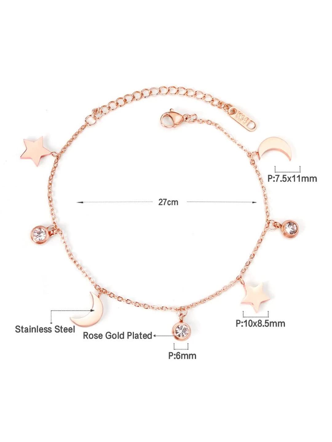 Yellow Chimes Anklets for Women Rose Gold-Plated Stainless Steel Moon & Star Charms Anklet For Women and Girls Valentine Gift for Girls