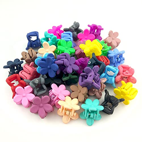 Melbees by Yellow Chimes 50 Pcs Flower Mini Hair Claw Clips with 40 pcs Pony Holders Rubber Bands, Hair Acessories for Girls Women Kids (Pack of 90), Multi-Color, Medium