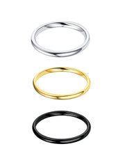 Yellow Chimes Ring for Women Set of 3 Plain Gold Silver and Black Band Designed Ring for Women and Girls(Size US 6)