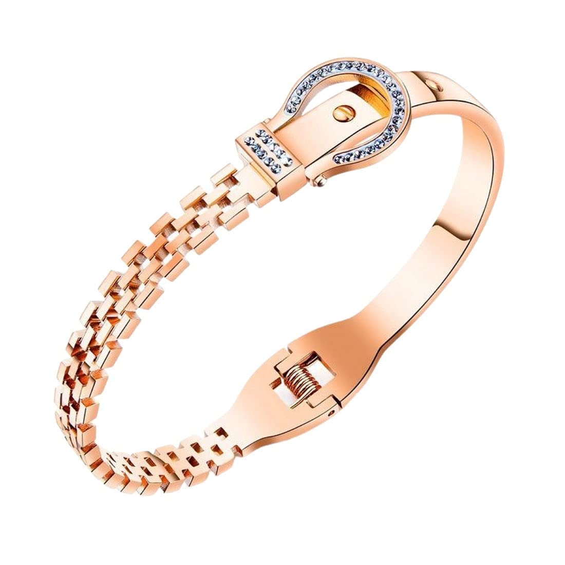 Yellow Chimes Latest Fashion Elegant Stainless Steel Rose Gold Plated Crystal Statement Style Kada Bracelet for Women and Girls, M (YCFJBR-323KDABG-RG)