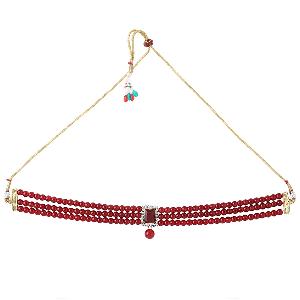 Yellow Chimes Jewellery Set for Women and Girls Traditional Red Beads Choker Set for Women | Gold Plated Choker Necklace Set | Birthday Gift for girls & women Anniversary Gift for Wife