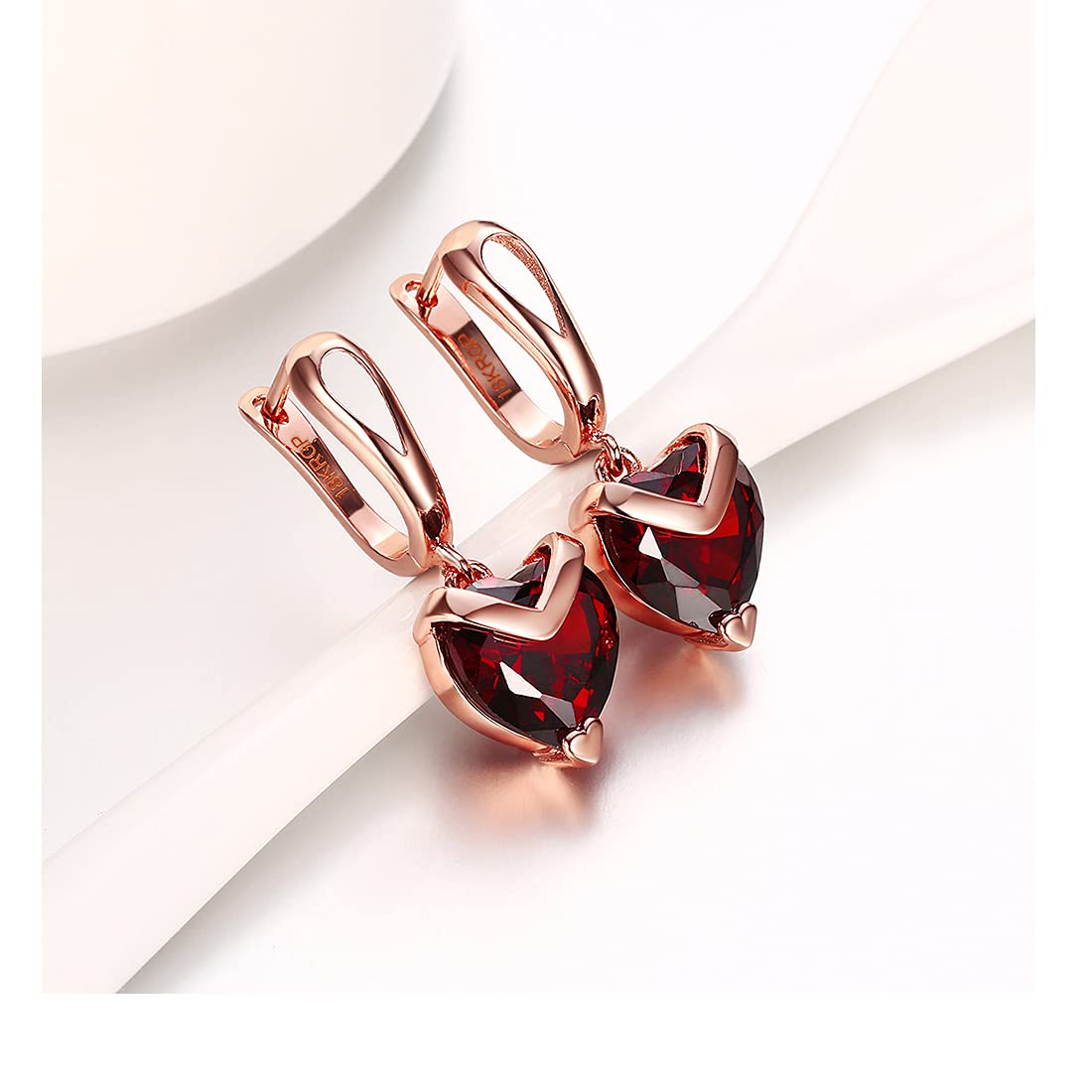 Kairangi Earrings for Women and Girls Red Stone Crystal Drop earrings| Rose Gold Plated earrings for women stylish|Heart Shape Drop Earrings | Birthday Gift for girls & women Anniversary Gift for Wife