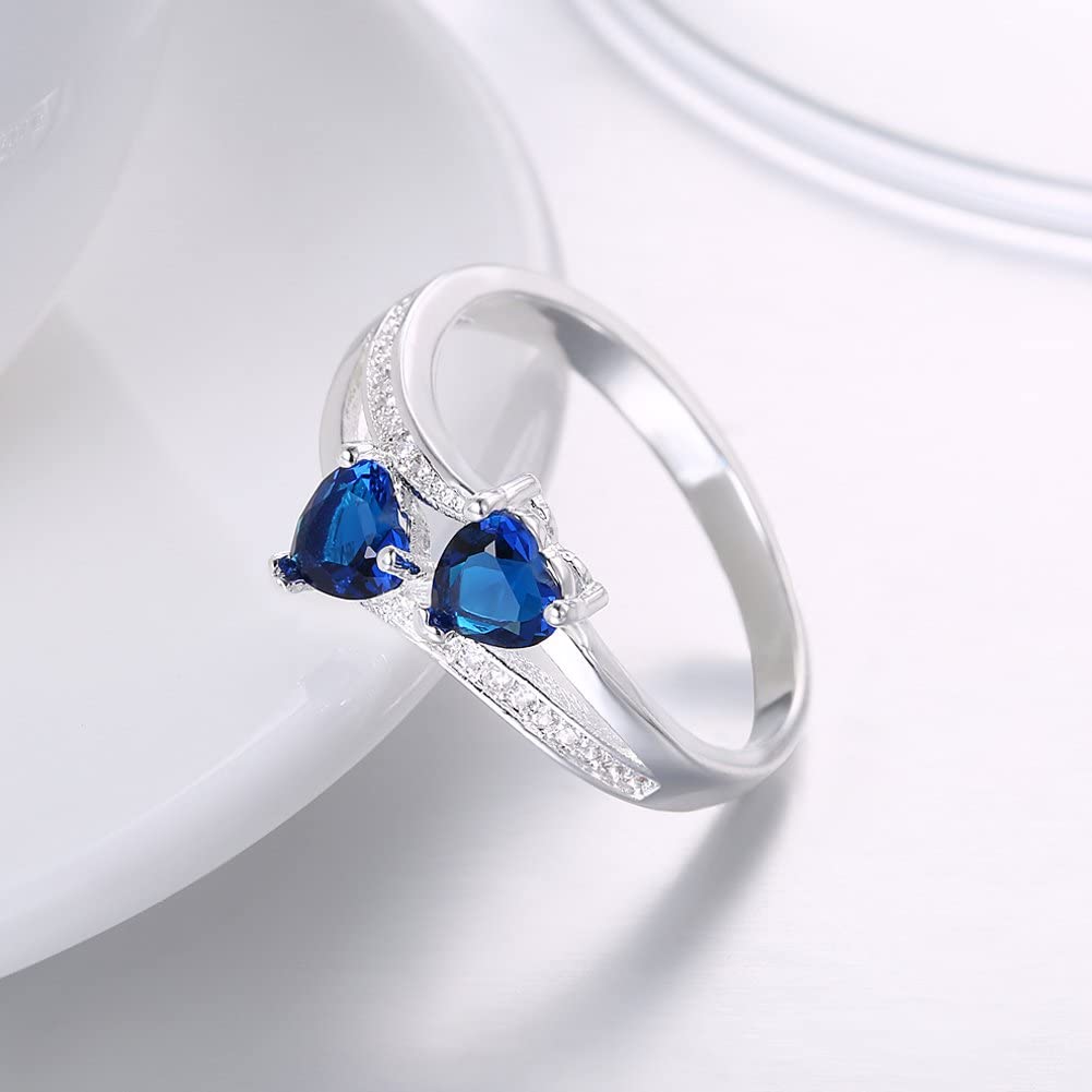 Yellow Chimes Rings for Women Valentines Special Dual Heart Adjustable Ring Silver Plated Blue Crystal Ring for Women and Girls.