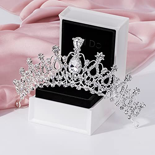 Yellow Chimes Tiara for Women and Girls Silver Crown for Women White Crystal Studded Bridal Wedding Crown Tiaras for Women and Girls Gift For Women & Girls