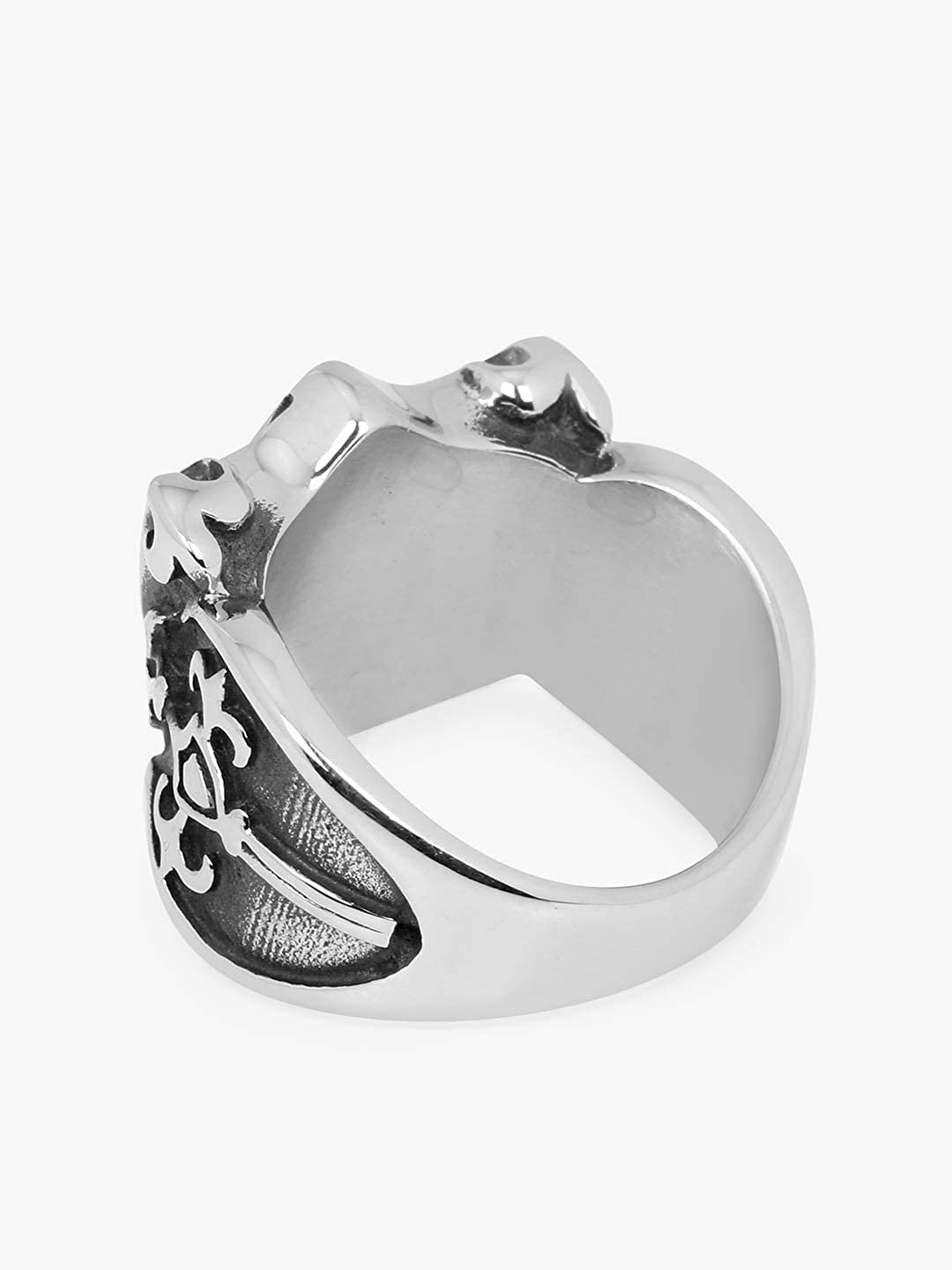 Yellow Chimes Rings for Men Silver Ring Engraved Cross Divine Stainless Steel Bikers Rings For Men and Boys. (8)