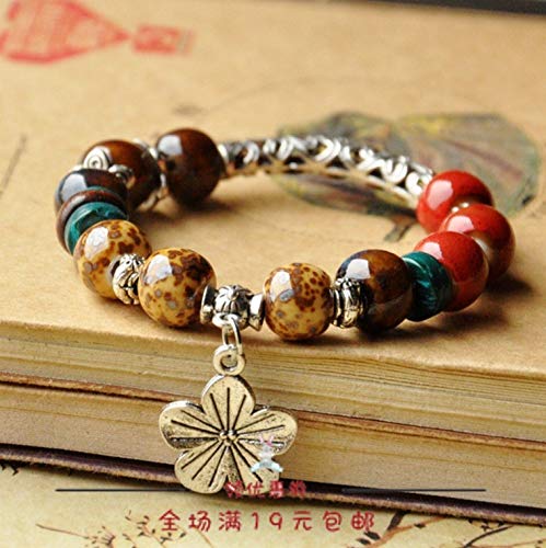 Yellow Chimes Beads Bracelet for Women Girls Natural Ceramic Beads Floral Blossom Charm Stretchable Braceler for Women and Girl's