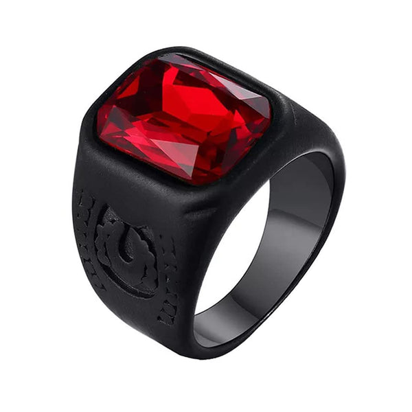 White Gold Men's Ring with Black & Red Opal Inlay