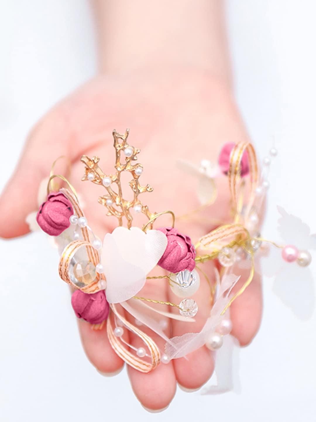 Yellow Chimes Bracelet for women and Girls Pink Floral Bracelets for Women Bridal Wedding Bracelet Fabric Wrist Band Pink Pearl Hand Bracelet For Women and Girls