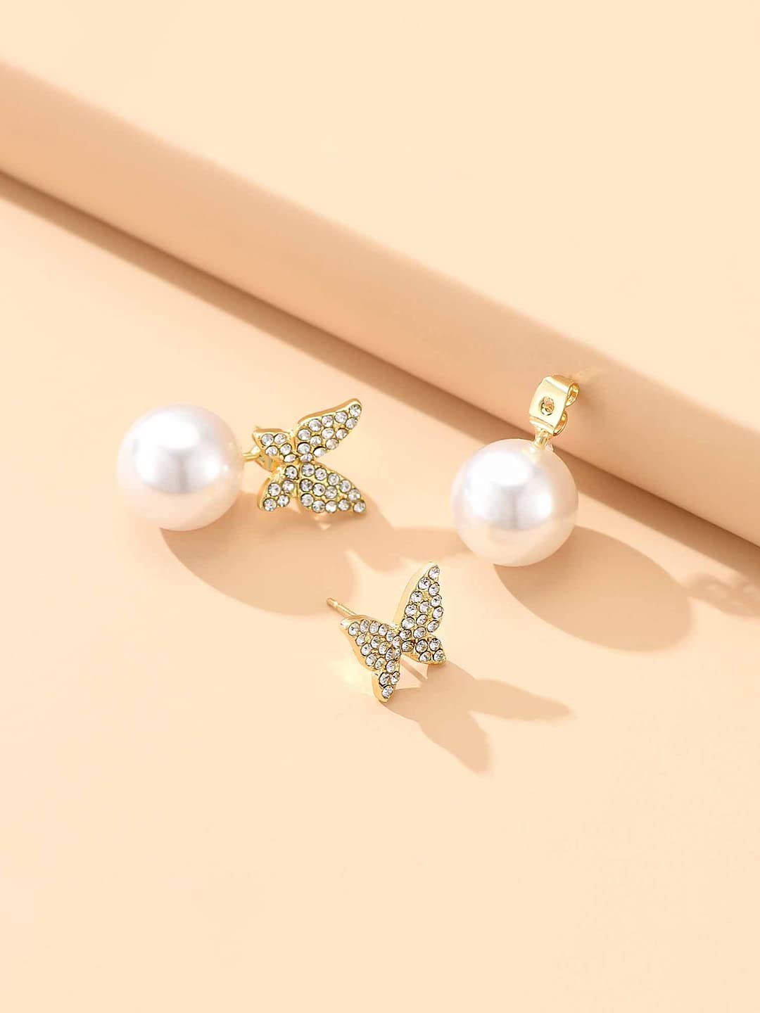 Yellow Chimes Earrings For Wonen Butterfly Shaped Crystal Studded Pearl Drop Earrings For Women and Girls