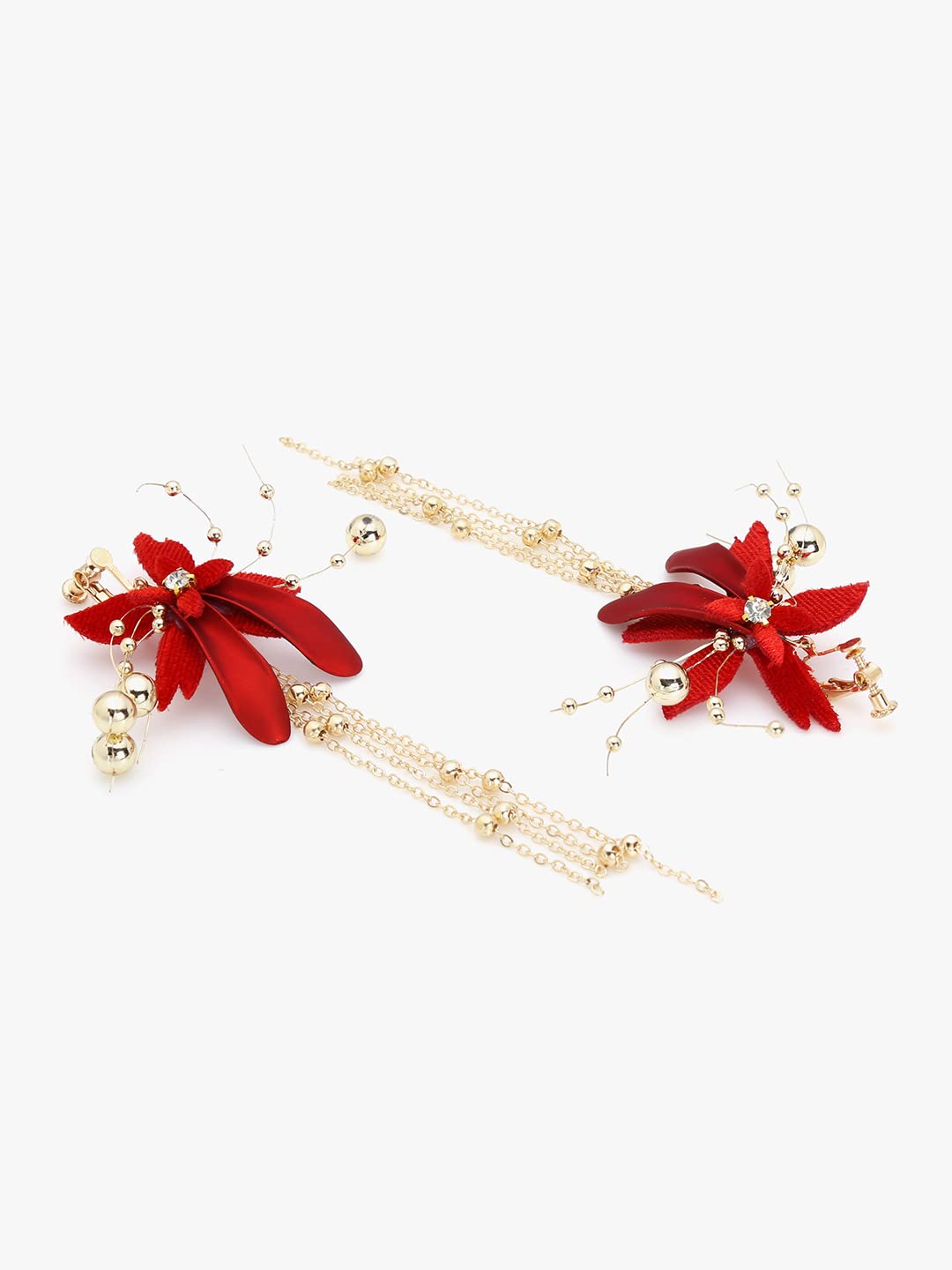 Yellow Chimes Hair Vines for Women Floral Hair Vine Red Hair Vine With Earrings Hair Accessories Wedding Jewellery for Girls and Women.