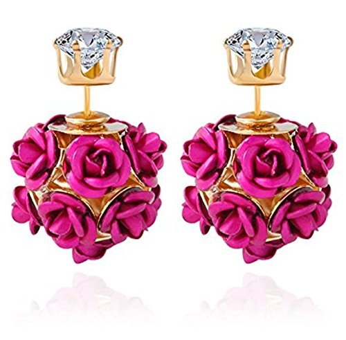 Yellow Chimes Designer Double Sided Fancy Wear Rose Earrings for Girls & Women