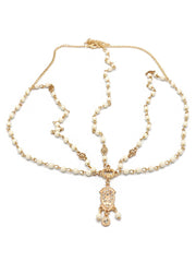 Yellow Chimes Head Chain For Women Gold Toned Multilayer Pearl Studded Charm Head Chain For Women and Girls