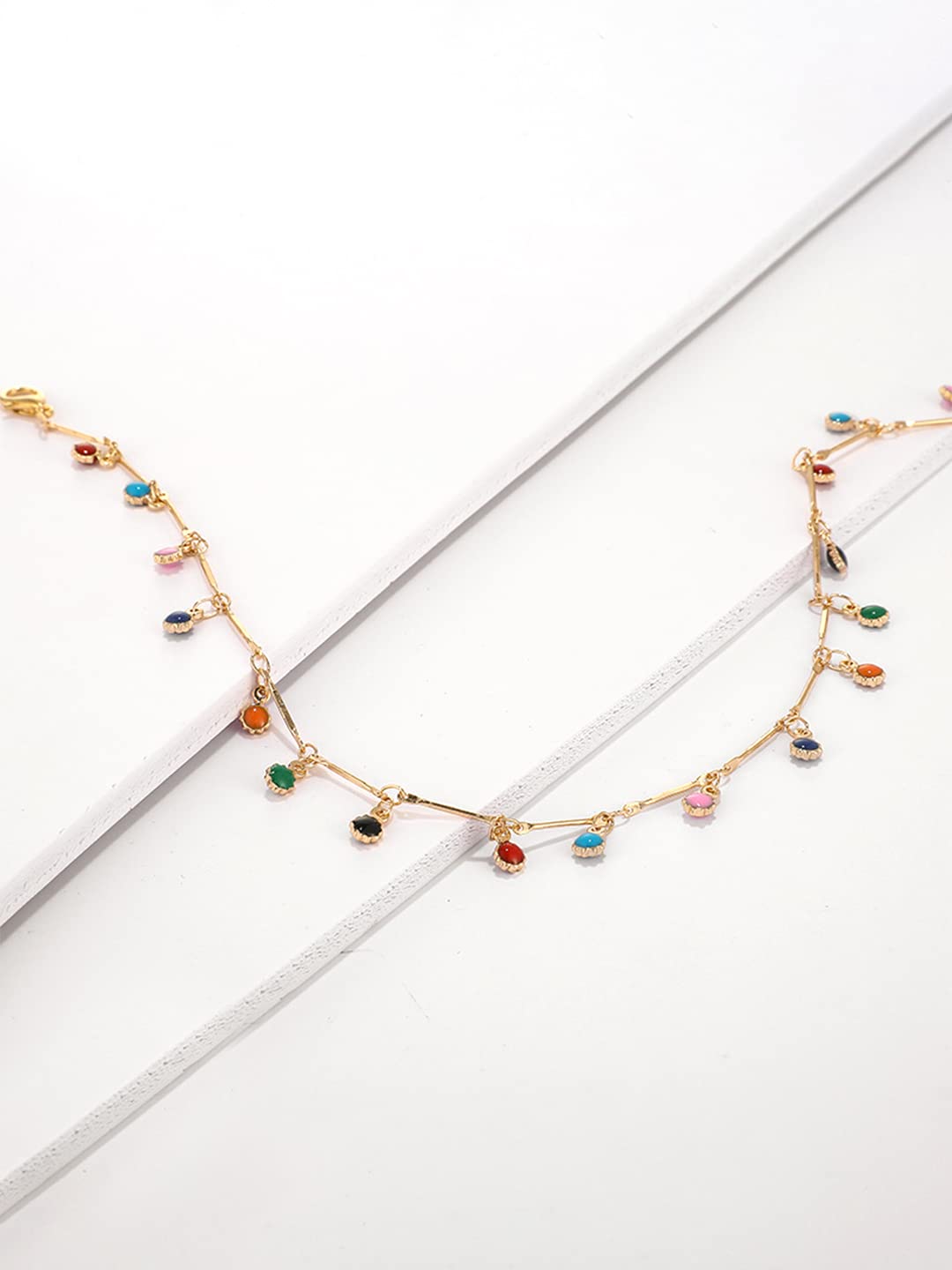 Yellow Chimes Necklace For Women Gold Plated Multicolor Stone Studded Chain Necklace For Women and Girls