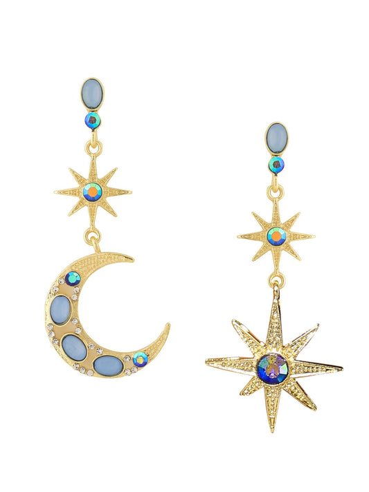 Yellow Chimes Earrings for Women and Girls Drop Earrings for Girls| Gold Plated Star & Moon Shaped Drop Earrings | Birthday Gift for girls and women Anniversary Gift for Wife