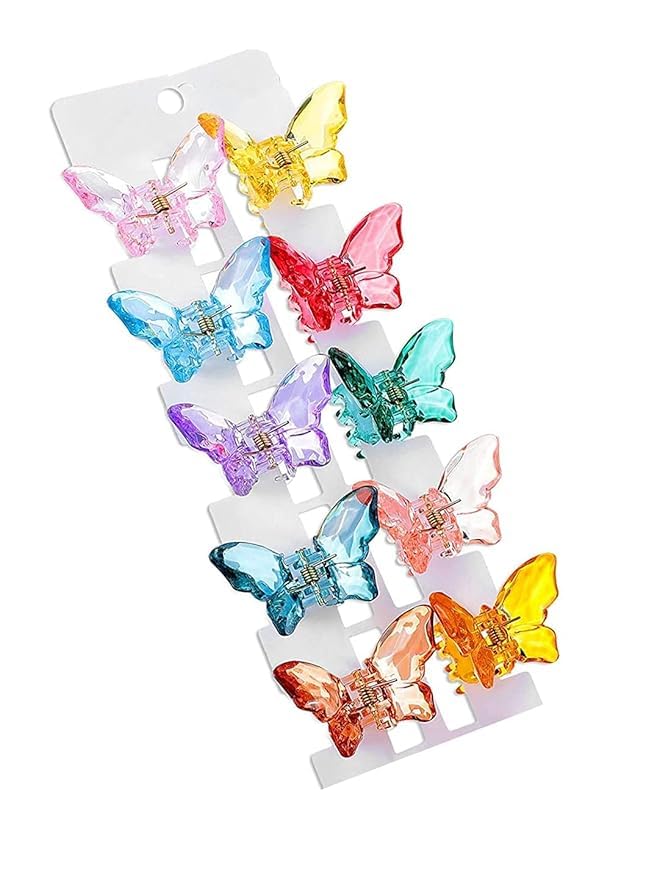 Kairangi Claw Clips for Women Hair Clutches for Women Set of 10 Pcs Claw Clip Multicolor Butterfly Clips Clutchers for Hair Clear Crystal Effects Hair Decorative Gift for Women & Girls