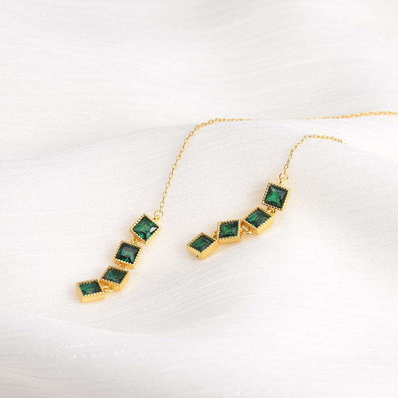 Yellow Chimes Earrings for Women and Girls Fashion Green Crystal Threader Earrings | Gold Plated Western Style Long Chain Earrings | Birthday Gift for Girls & Women Anniversary Gift for Wife