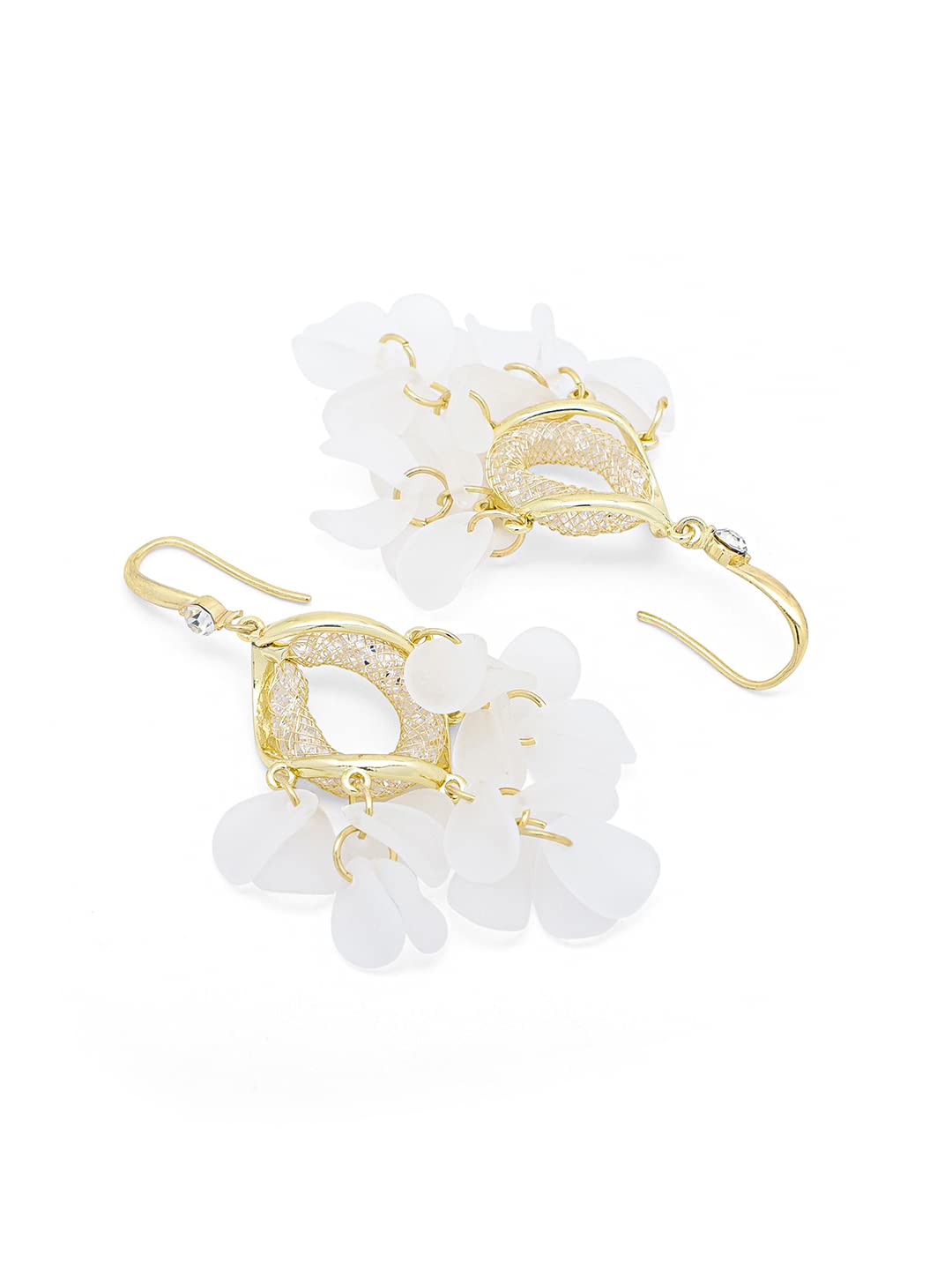 Yellow Chimes Earrings for Women with White Crystal Studded Classic Design Gold Plated Jewellery for Women and Girls