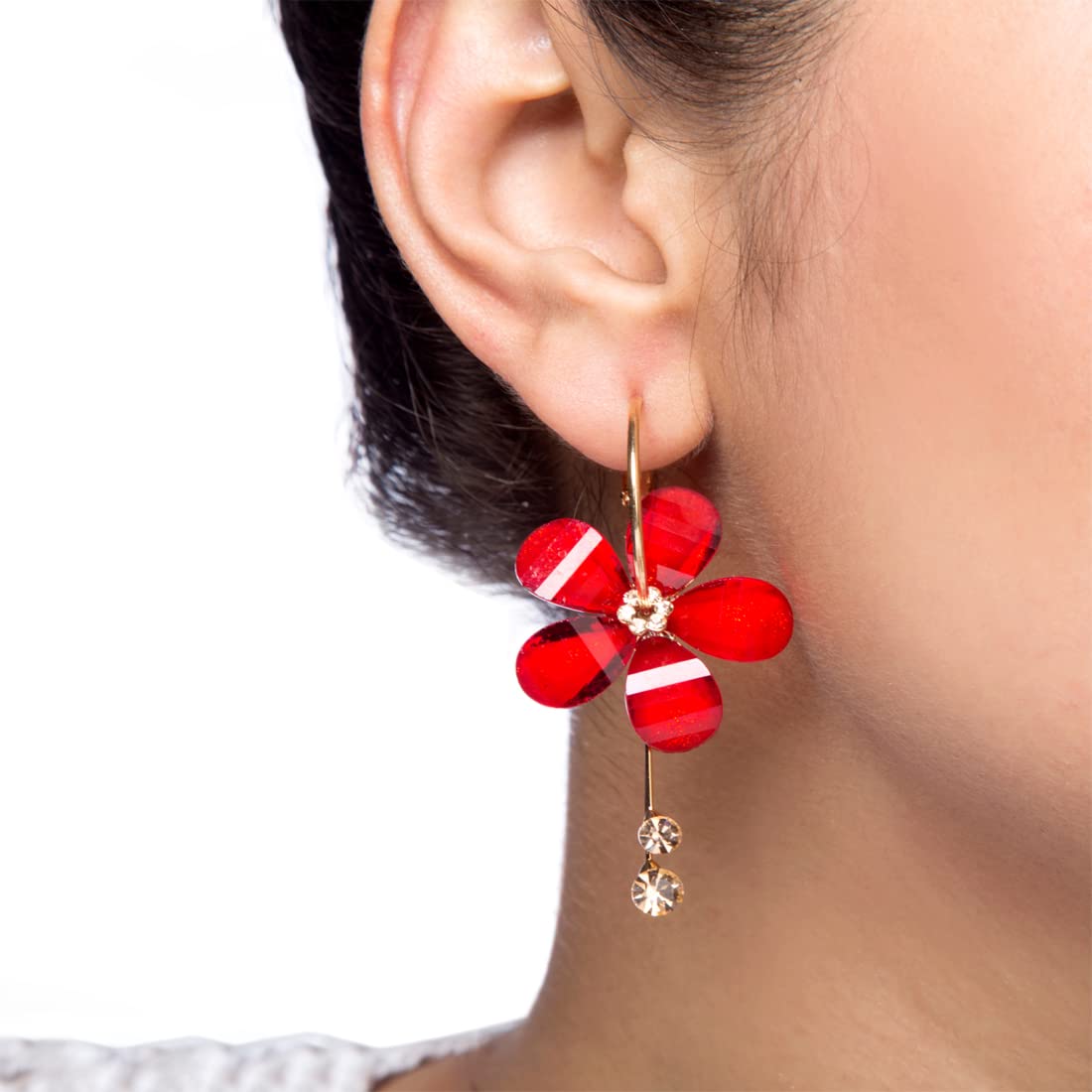 Yellow Chimes Hoop Earrings for Women Fashion Floral Shaped Hoops Earrings | Red Big Hoops Bali Earrings for Girls | Birthday Gift for Girls & Women Anniversary Gift for Wife