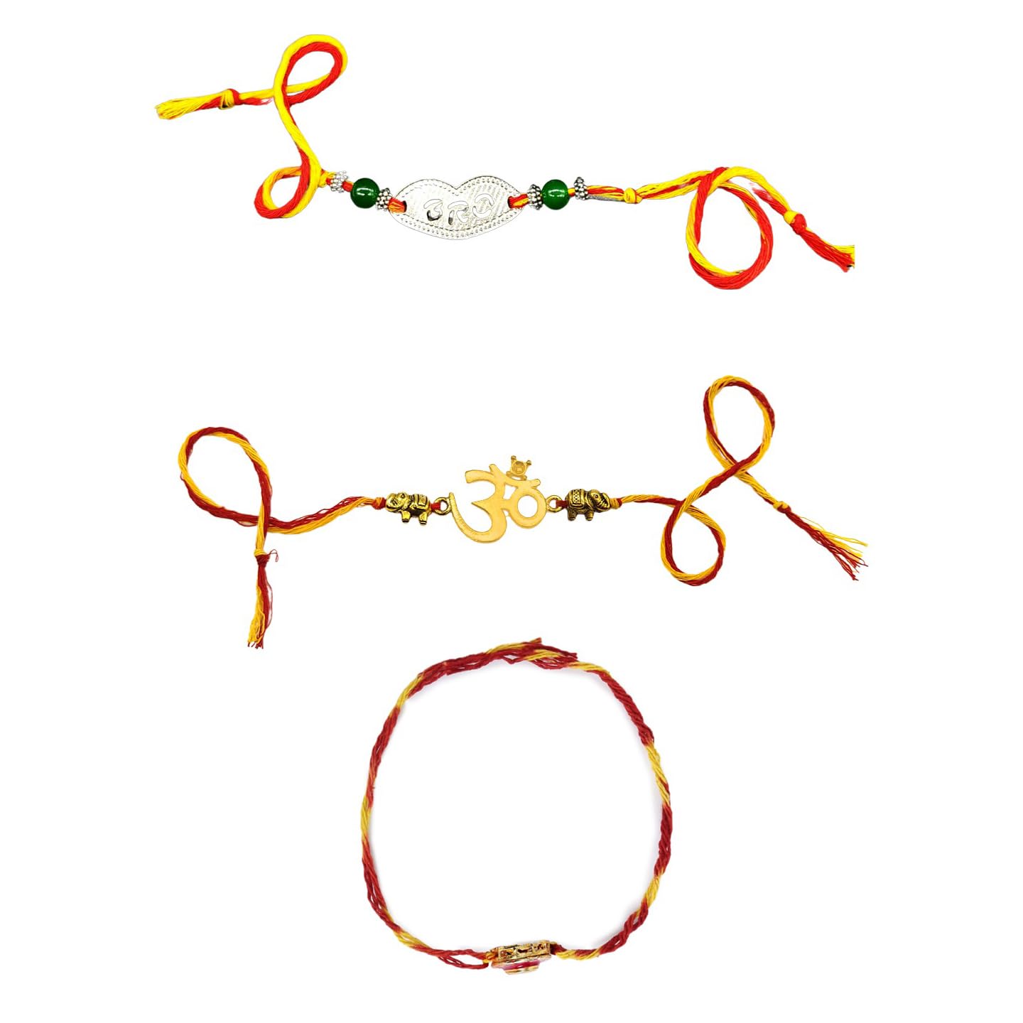 Yellow Chimes Rakhi for Brother | Combo of 5 Rakhi Set for Brother | Traditional Gold and Silver Plated Rakhi Set for Brother and Sister| Rakhi with Roli, Chawal and Greeting Card