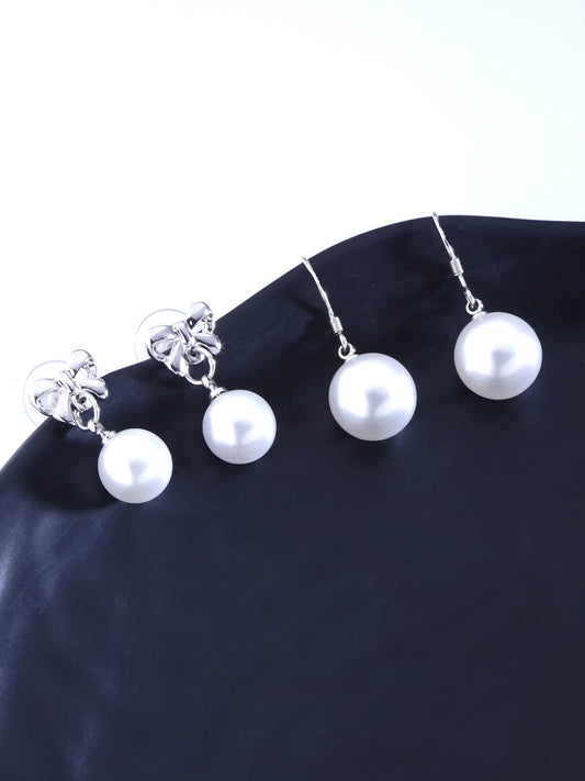 Kairangi Pearl Earrings for Women 2 Pairs Combo Drop Earrings Rhodium Plated White Plear Silver Drop Earrings for Women and Girls