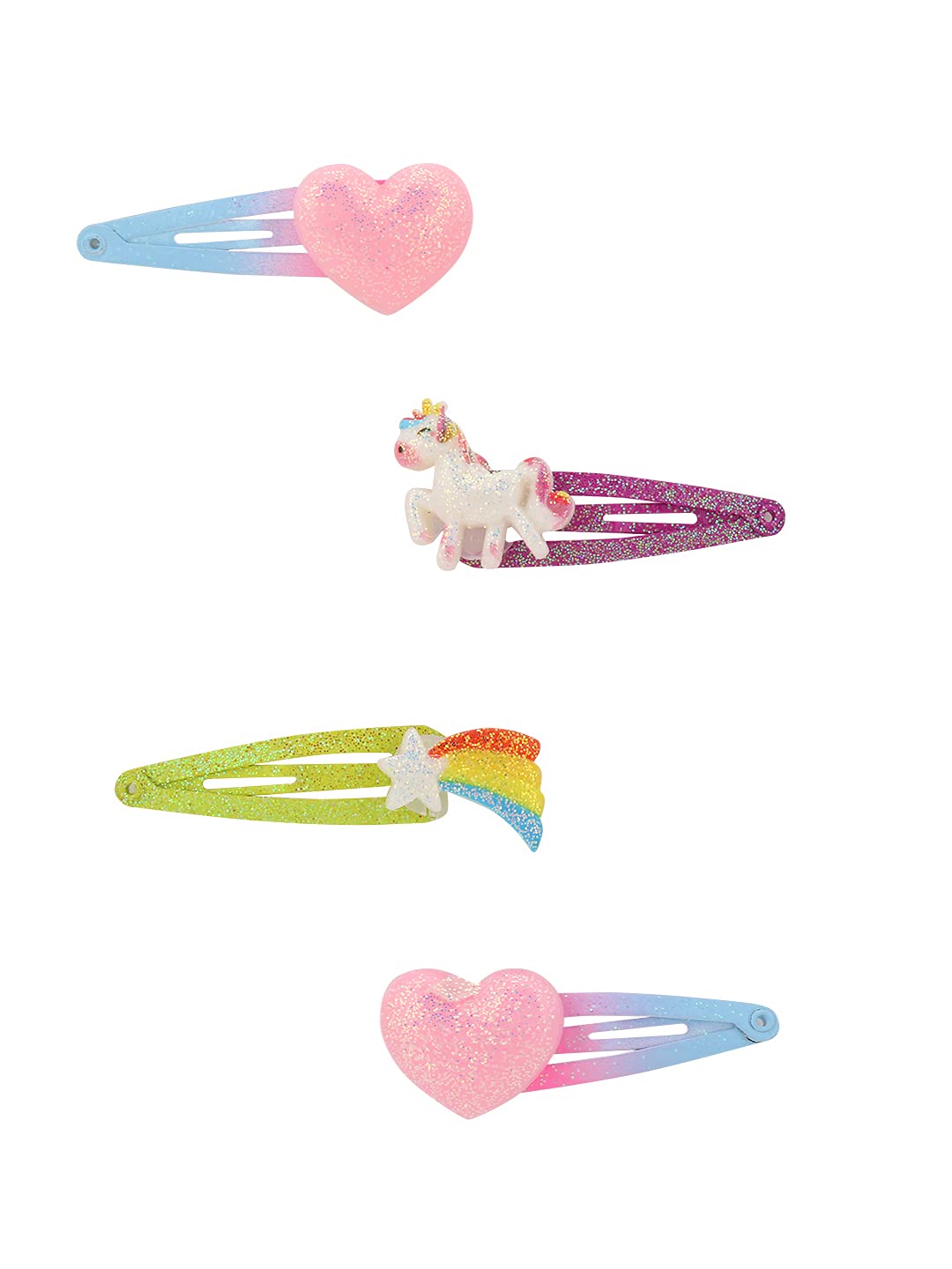 Melbees by Yellow Chimes 8 Pcs Hair Clips for Kids Unicorn Heart Star Fancy Snap Hairpins Hair Accessories for Girls Kids (Pack of 8), Multi-Color, Medium (YCHACL-KD016-MC)