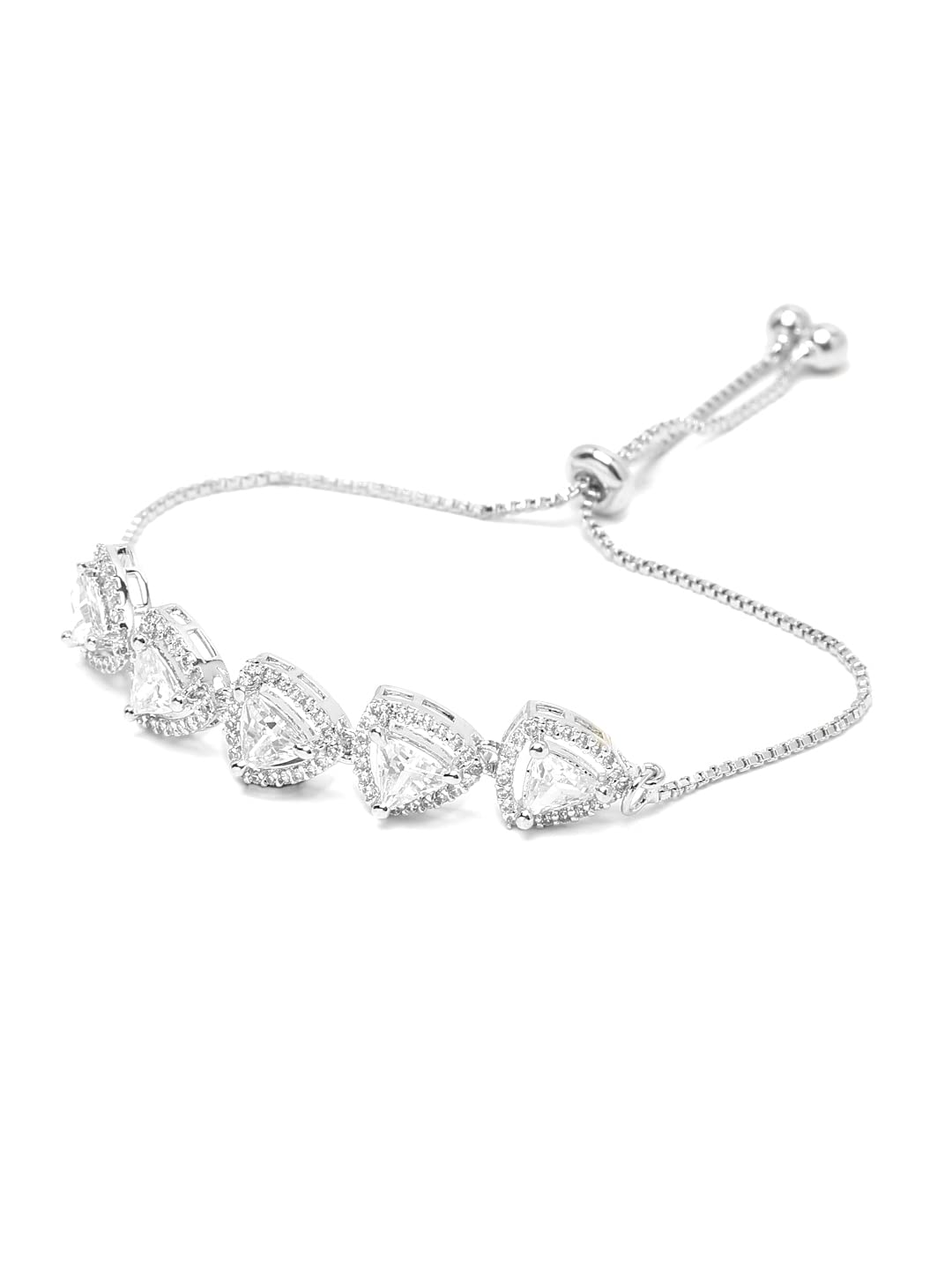 Yellow Chimes AD Bracelet for Women Rhodium-Plated White American Diamond AD Triangular Chain Bracelet For Women and Girls