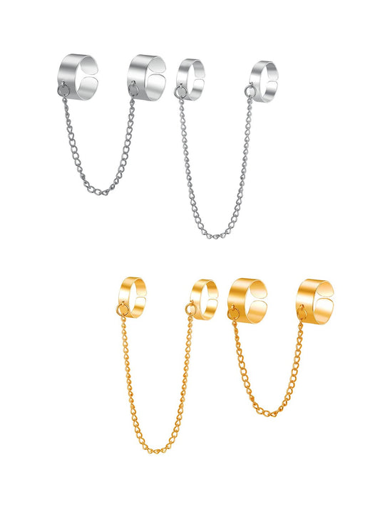 Yellow Chimes Rings for Women and Girls Adjustable Chain Finger Rings | 2 Pieces Silver Punk Chain Finger Rings Four Fingers Open Ring | Birthday Gift For Girls and Women