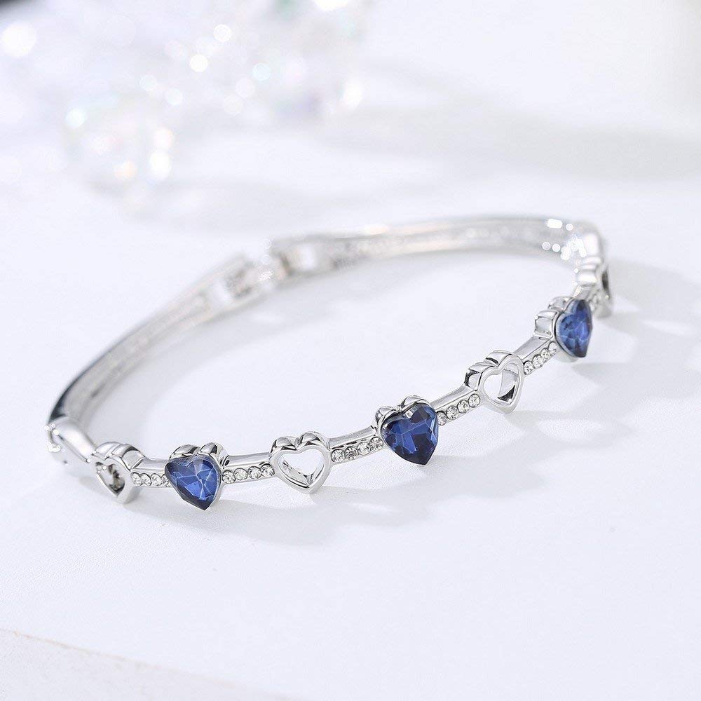 Yellow Chimes Crystal Bracelets for Women Combo of 2 Pcs Blue/White Crystals Bracelet Silver Chain Bracelets for Women and Girls.