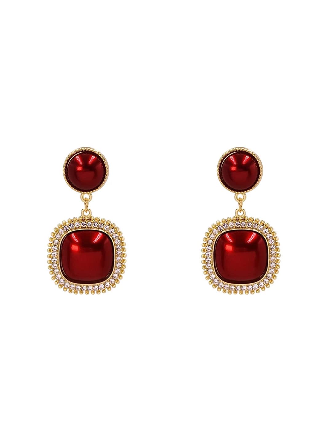 Yellow Chimes Earrings For Women Red Color Pearl Studded Double Drop Earrings For Women and Girls