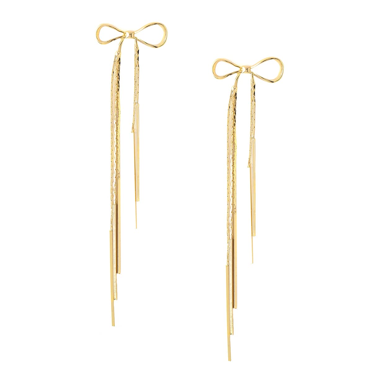 Yellow Chimes Earrings For Women Gold Toned Bow Knot Shaped Stud With Linear Chains Hanging Dangler Earrings For Women and Girls
