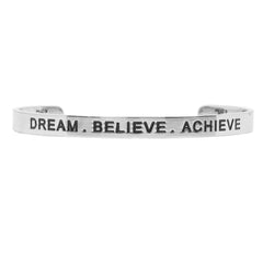 Yellow Chimes Bracelet for Unisex Dream Believe Achieve Inspirational Gifts Message Engraved Mirror Polish Stainless Steel Unisex Karma Band Kada Bracelet for Men and Women