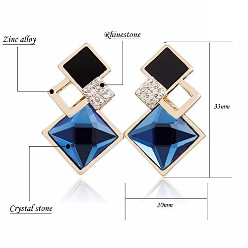 Yellow Chimes Fine Vintage Long Square Geometric Crystal Blue Gold Plated Drop Stud Earrings for Women and Girls