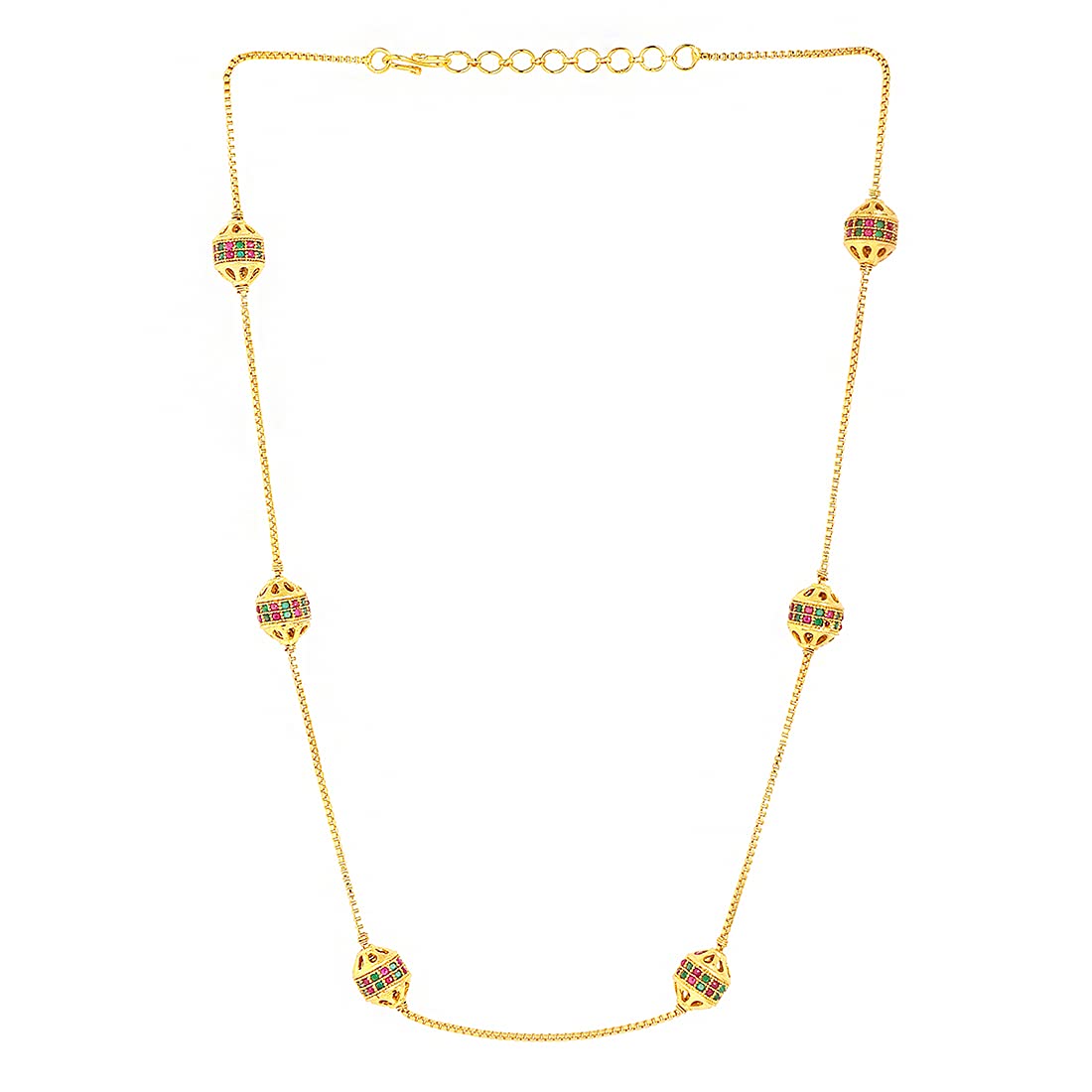 Yellow Chimes Classic AD/American Diamond Studded Gold Plated Multicolour Crystal Ball Chain Design Necklace for Women and Girls, Gold, Multicolour, Medium (YCADNK-01BALCHN-MC)