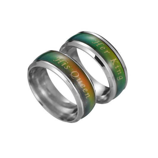 Yellow Chimes King Queen Steel Couple Rings Temperature Color Changing by Yellow Chimes Silver Ring for Women (Silver) (YCFJCR-92TEMP-SL)