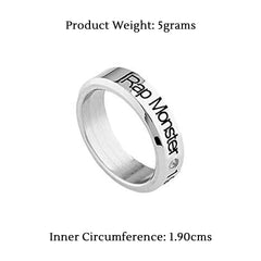 Yellow Chimes Rings for Men Kpop BTS Band Rap Monster Name and DOB Silver Band Ring for Men and Boys.