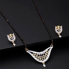 Yellow Chimes Mangalsutra for Women Gold Plated AD Crystal Black Beads Mangal Sutra Pendant Necklace Set With Earrings for Women and Girls.