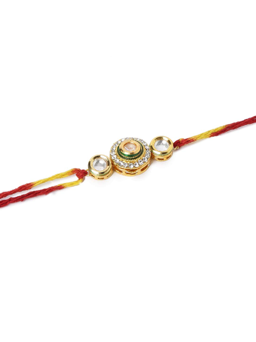 Yellow Chimes Rakhi for Brother and Bhabhi Gold Plated Kundan Bhaiya Bhabhi Rakhi Set Handmade Dori Worked Rakhi Combo of 2 PCs Men Rakhi Bracelet With Roli & Chawal