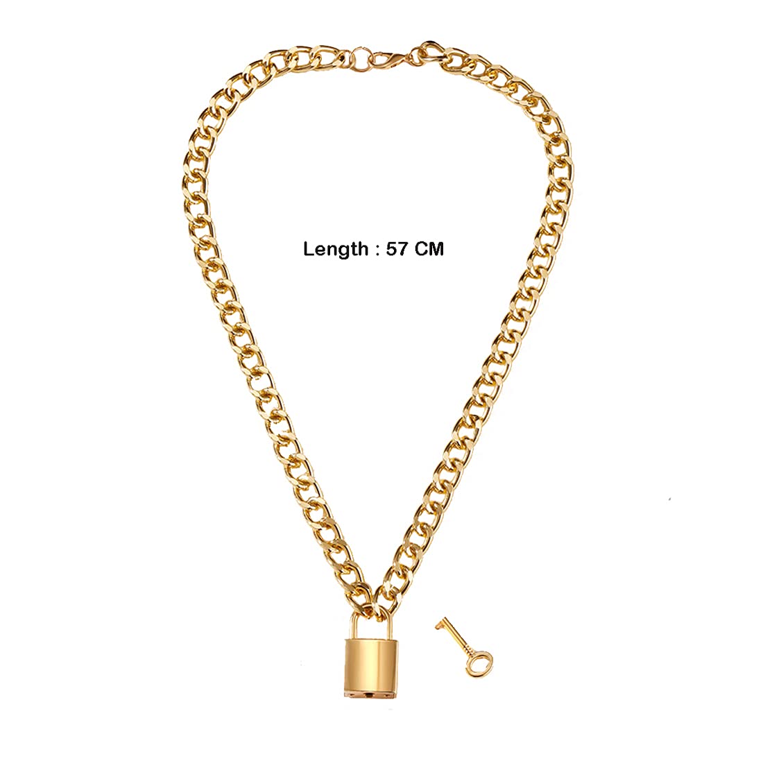 Yellow Chimes Fashion Lock and Key Design Locket Silver Gold Plated Chain Necklace for Women and Girls, Gold, Silver, Medium